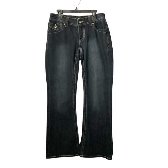 INC Denim Curvy Fit Boot Leg Jeans 2S Dark Wash Cotton Blend Bling Pockets - Picture 1 of 7